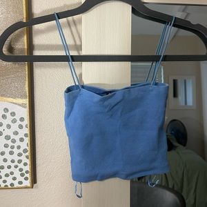 Zara cropped blue ribbed tank top